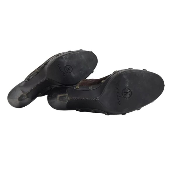 Cole Haan Womens Dark Brown‎ Suede Round Toe Slip On Cone Mule Heel Size US 9 B - Picture 7 of 9